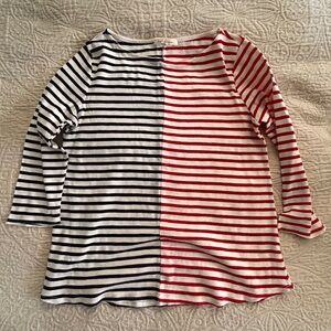 Striped Long Sleeve Top - 1/2 Navy and 1/2 Red.